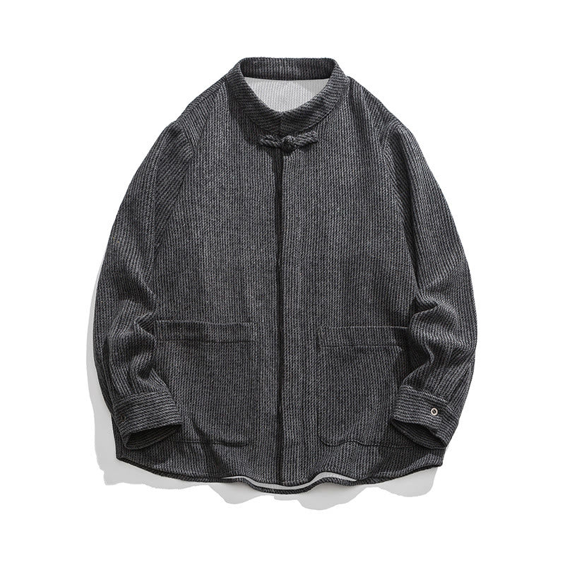 Buddha Stones Long Sleeve Frog-button Design Men's Cotton Jacket Shirt With Pockets - image 2