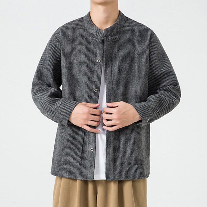 Buddha Stones Long Sleeve Frog-button Design Men's Cotton Jacket Shirt With Pockets - image 5