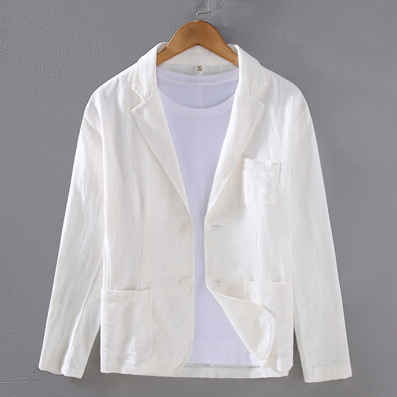 Buddha Stones Long Sleeve Button Plain Design Men's Linen Jacket Shirt With Pockets - White - US/UK/AU42，EU52 (3XL) - image 2