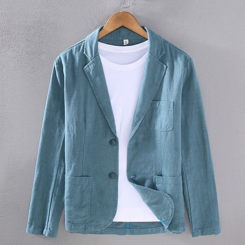 Buddha Stones Long Sleeve Button Plain Design Men's Linen Jacket Shirt With Pockets - SteelBlue - US/UK/AU42，EU52 (3XL) - image 7