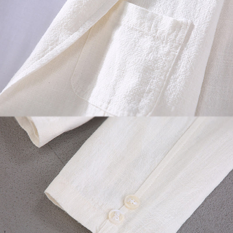 Buddha Stones Long Sleeve Button Plain Design Men's Linen Jacket Shirt With Pockets - image 4