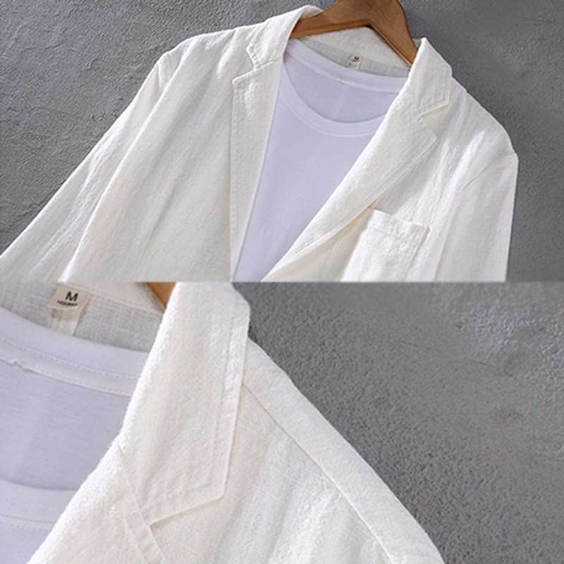 Buddha Stones Long Sleeve Button Plain Design Men's Linen Jacket Shirt With Pockets - image 6