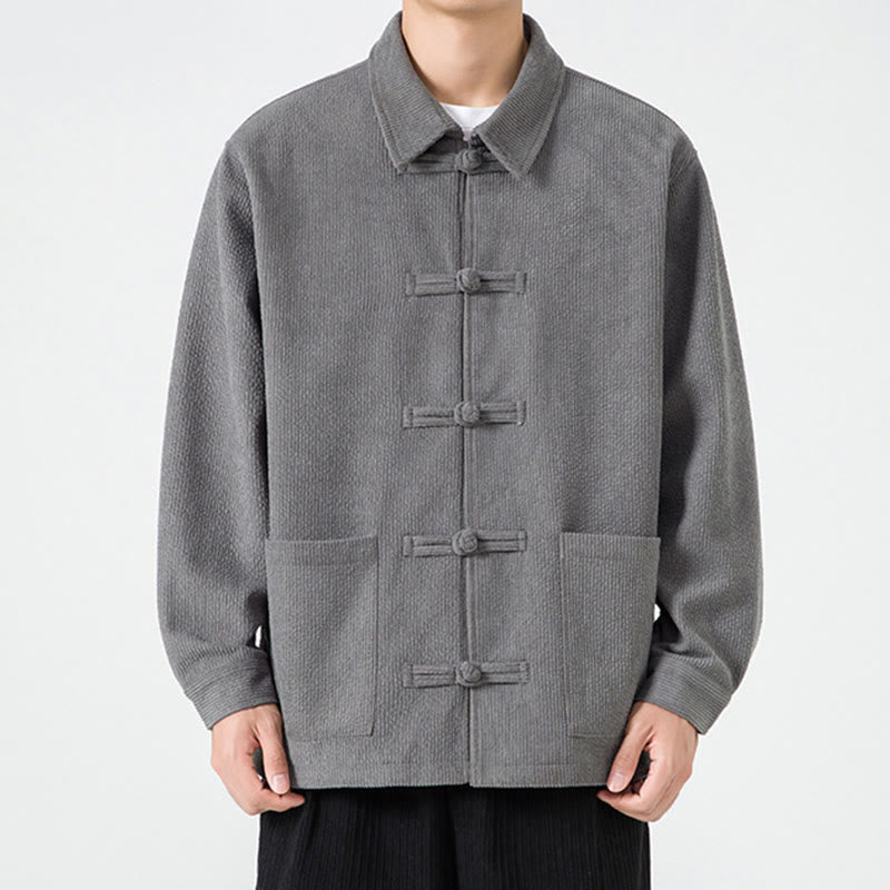 Buddha Stones Long Sleeve Frog-button Design Men's Polyester Jacket Shirt With Pockets - image 5