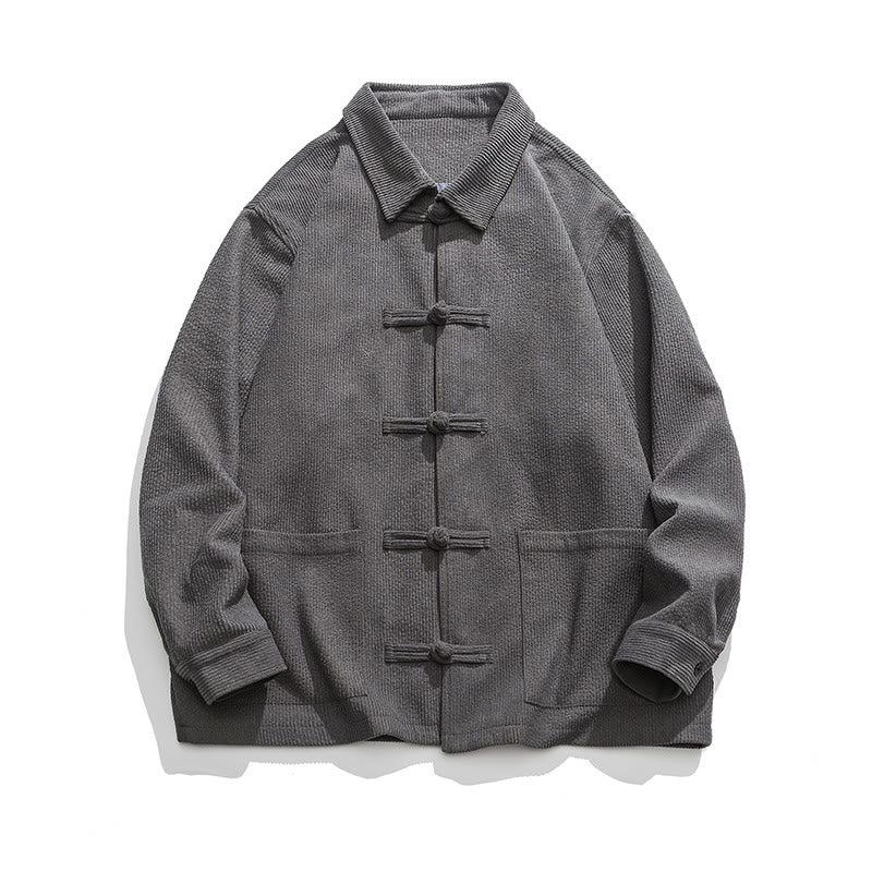 Buddha Stones Long Sleeve Frog-button Design Men's Polyester Jacket Shirt With Pockets - image 2