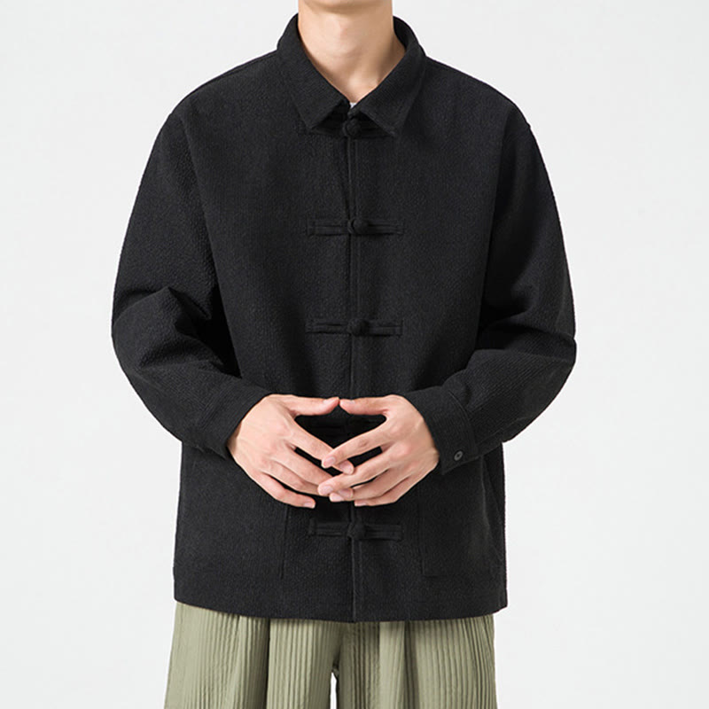 Buddha Stones Long Sleeve Frog-button Design Men's Polyester Jacket Shirt With Pockets - image 16
