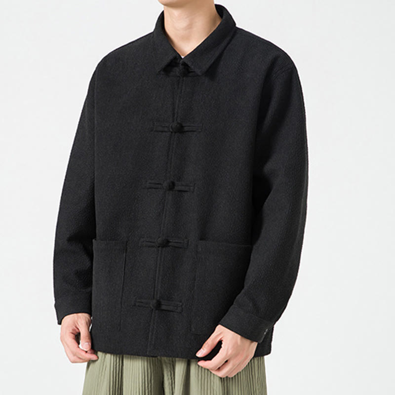 Buddha Stones Long Sleeve Frog-button Design Men's Polyester Jacket Shirt With Pockets - image 18