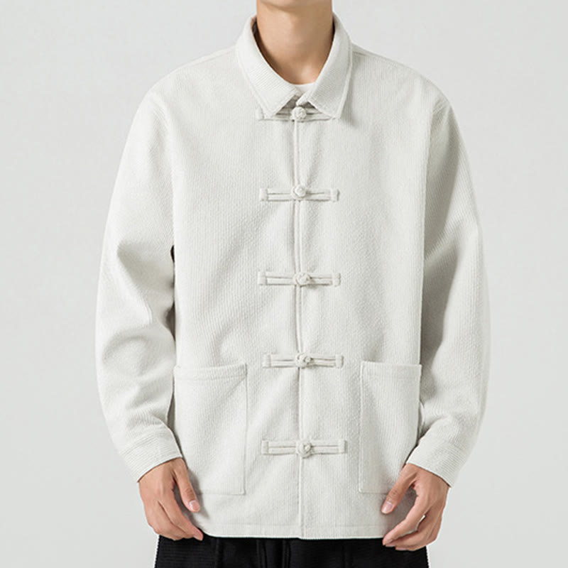 Buddha Stones Long Sleeve Frog-button Design Men's Polyester Jacket Shirt With Pockets - White - US/UK/AU46，EU56 (5XL) - image 20