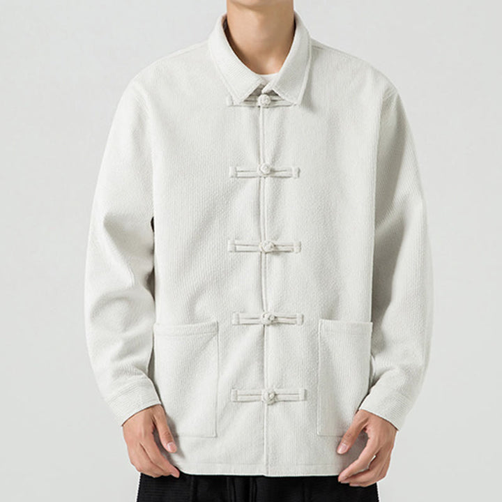 Buddha Stones Long Sleeve Frog-button Design Men's Polyester Jacket Shirt With Pockets - White - US/UK/AU46，EU56 (5XL) - image 20