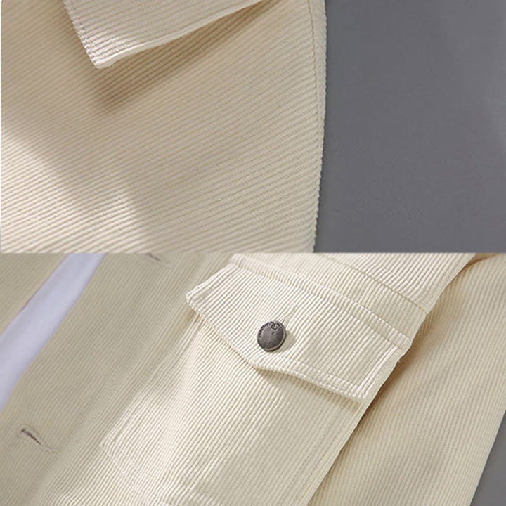 Buddha Stones Plain Long Sleeve Button Design Men's Cotton Jacket Shirt With Pockets - image 4