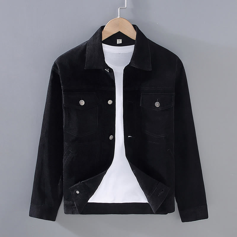 Buddha Stones Plain Long Sleeve Button Design Men's Cotton Jacket Shirt With Pockets - Black - US/UK/AU42，EU52 (3XL) - image 6