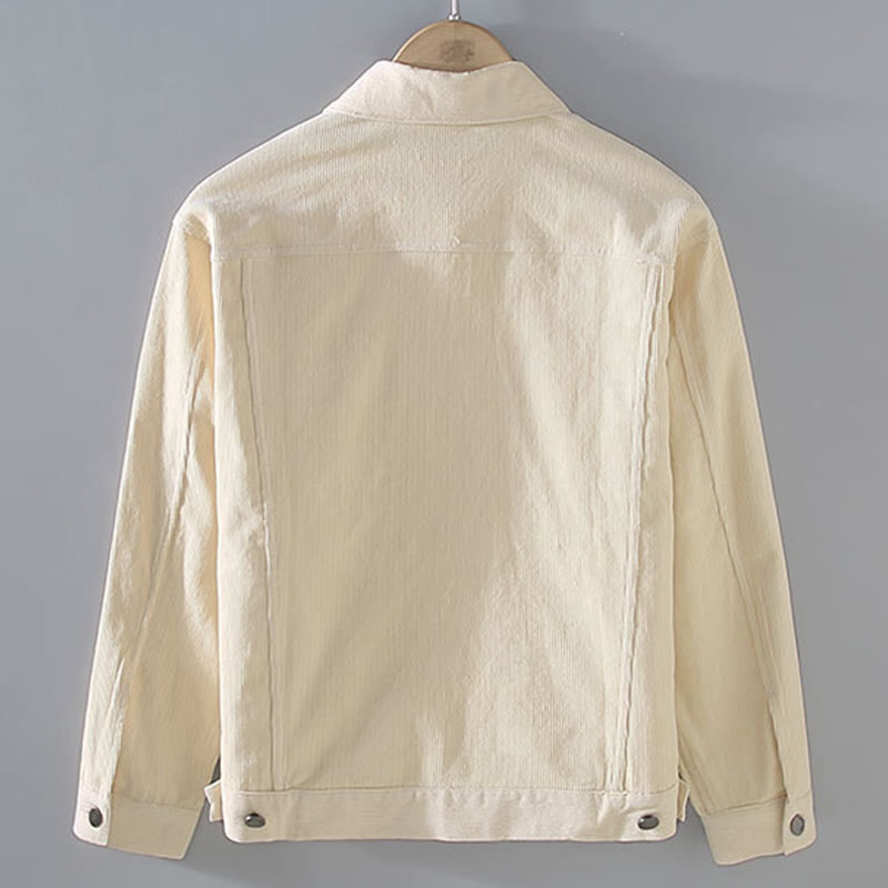 Buddha Stones Plain Long Sleeve Button Design Men's Cotton Jacket Shirt With Pockets - image 1