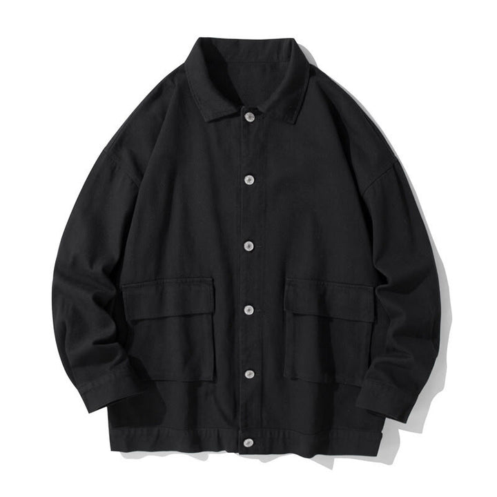 Buddha Stones Long Sleeve Button Stand Collar Design Men's Cotton Jacket Shirt With Pockets - Black - US/UK/AU50，EU60 (5XL) - image 1