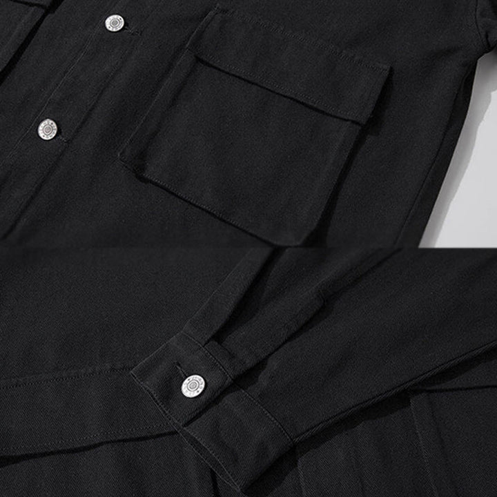 Buddha Stones Long Sleeve Button Stand Collar Design Men's Cotton Jacket Shirt With Pockets - image 4