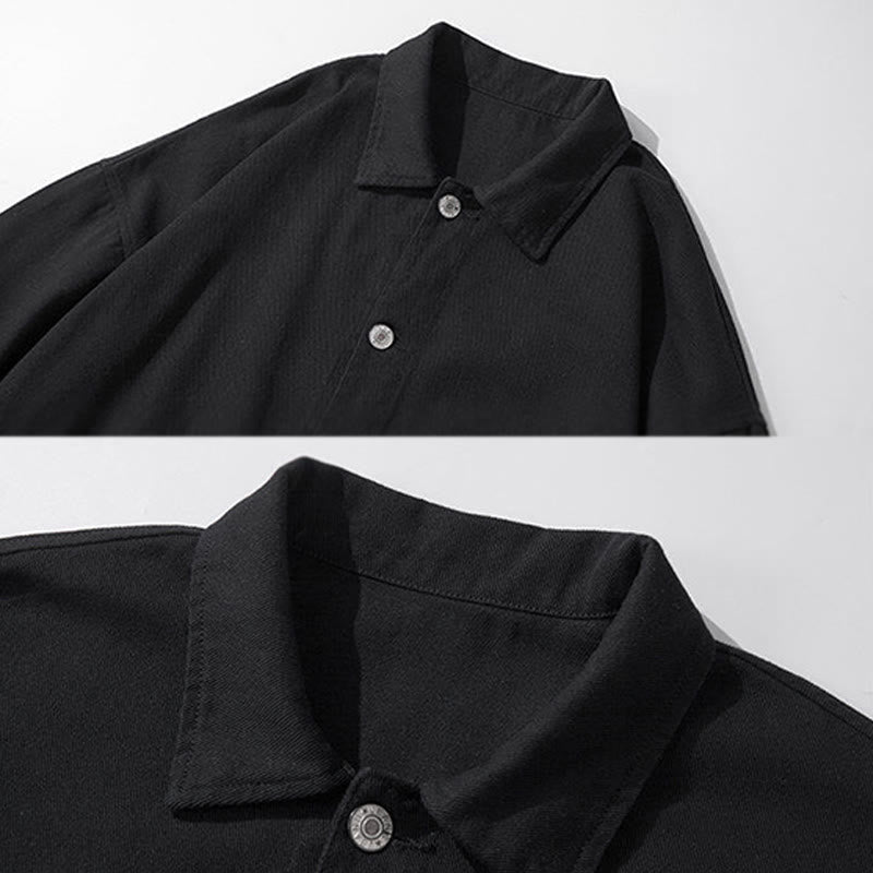 Buddha Stones Long Sleeve Button Stand Collar Design Men's Cotton Jacket Shirt With Pockets - image 3