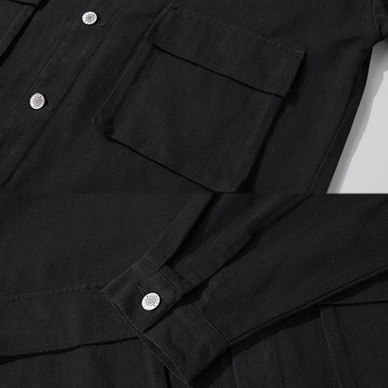 Buddha Stones Long Sleeve Button Stand Collar Design Men's Cotton Jacket Shirt With Pockets - image 3