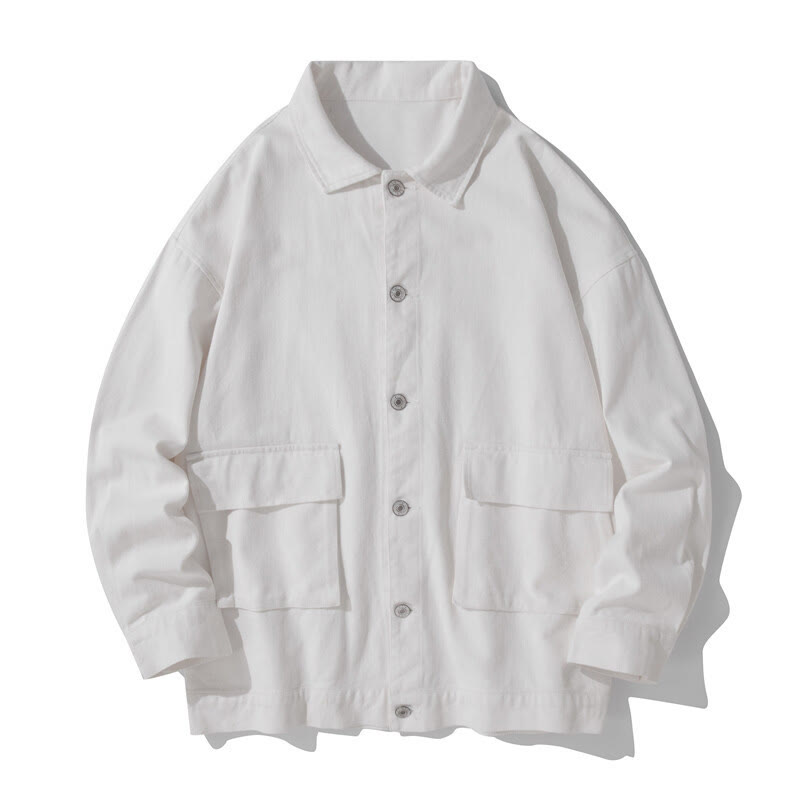 Buddha Stones Long Sleeve Button Stand Collar Design Men's Cotton Jacket Shirt With Pockets - White - US/UK/AU50，EU60 (5XL) - image 6