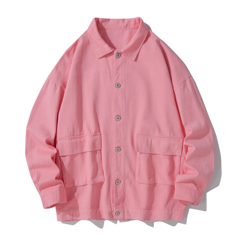 Buddha Stones Long Sleeve Button Stand Collar Design Men's Cotton Jacket Shirt With Pockets - LightPink - US/UK/AU50，EU60 (5XL) - image 9
