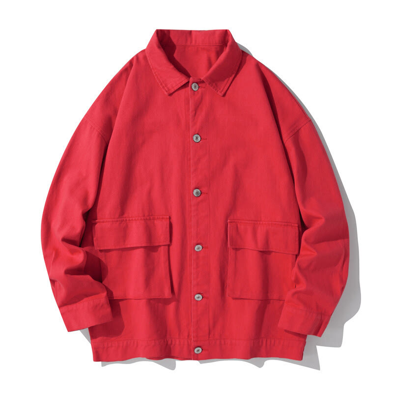 Buddha Stones Long Sleeve Button Stand Collar Design Men's Cotton Jacket Shirt With Pockets - Crimson - US/UK/AU50，EU60 (5XL) - image 11