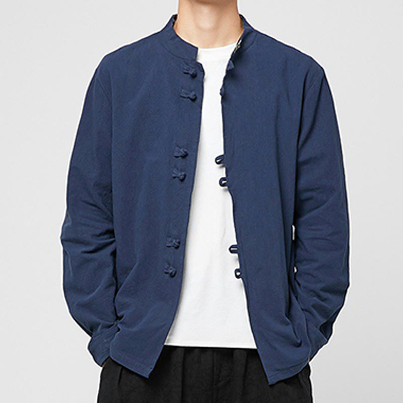 Buddha Stones Men's Frog-Button Dragon Pattern Cuffs Cotton Long Sleeve Shirt - Navy - US/UK/AU46，EU56 (5XL) - image 0