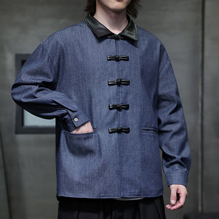 Buddha Stones Men's Frog-Button Cotton Long Sleeve Shirt With Pockets - image 6