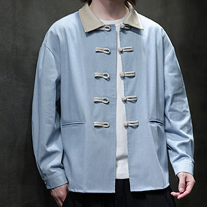 Buddha Stones Men's Frog-Button Cotton Long Sleeve Shirt With Pockets - LightSkyBlue - US/UK/AU46，EU56 (5XL) - image 14