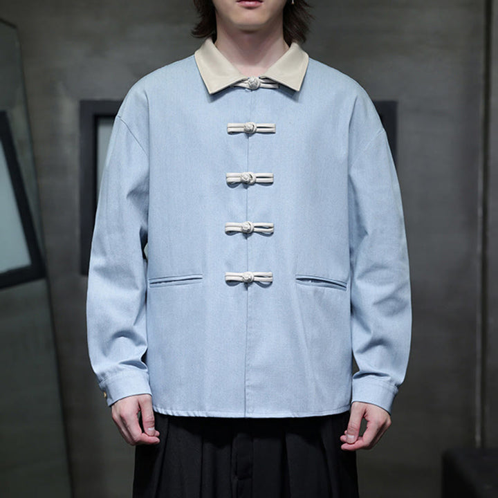 Buddha Stones Men's Frog-Button Cotton Long Sleeve Shirt With Pockets - image 17
