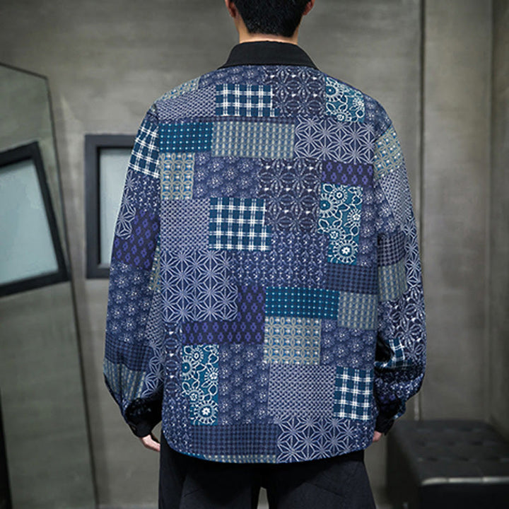 Buddha Stones Men's Flower Pattern Stitching Cotton Blend Long Sleeve Shirt - image 4