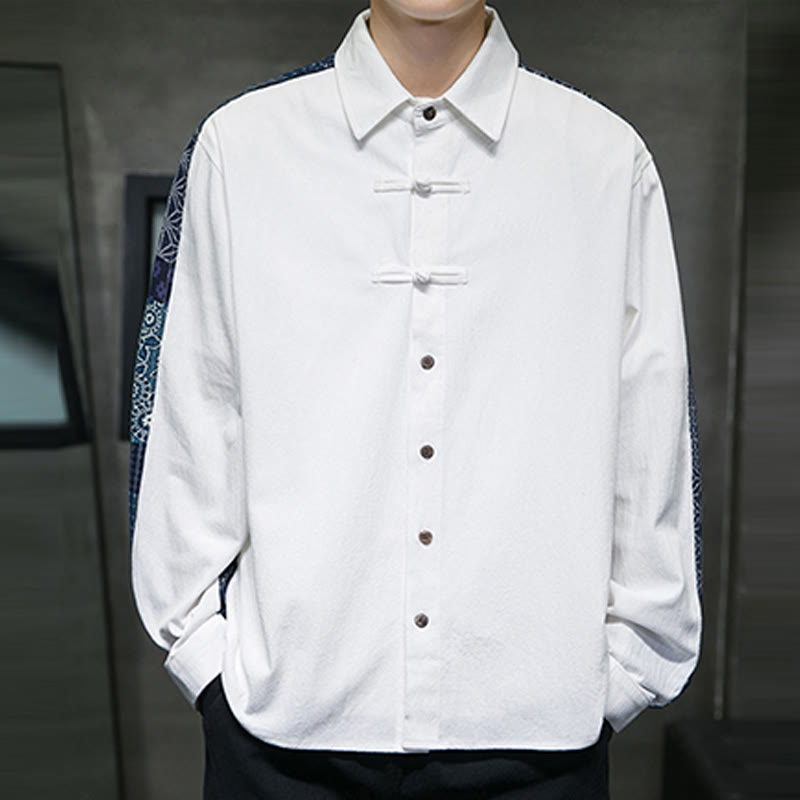 Buddha Stones Men's Flower Pattern Stitching Cotton Blend Long Sleeve Shirt - image 13