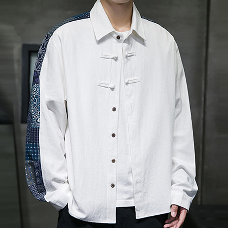 Buddha Stones Men's Flower Pattern Stitching Cotton Blend Long Sleeve Shirt - image 14