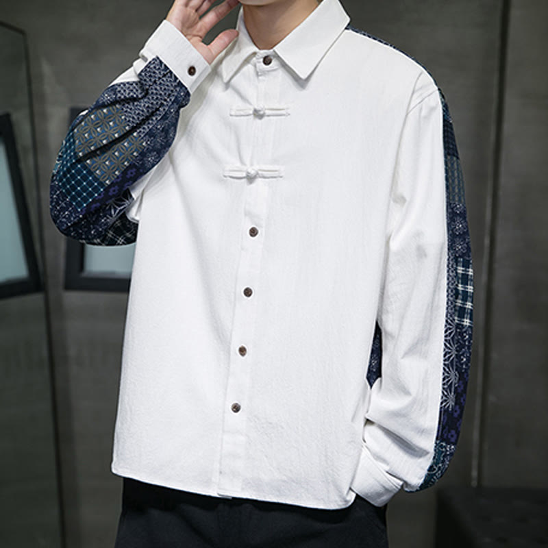 Buddha Stones Men's Flower Pattern Stitching Cotton Blend Long Sleeve Shirt - image 16