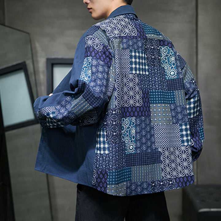 Buddha Stones Men's Flower Pattern Stitching Cotton Blend Long Sleeve Shirt - image 18