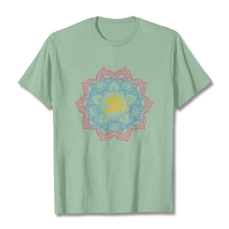 Buddha Stones Lotus-shaped Mandala OM Symbol Design Tee T-shirt - PaleGreen - 2XL - image 18