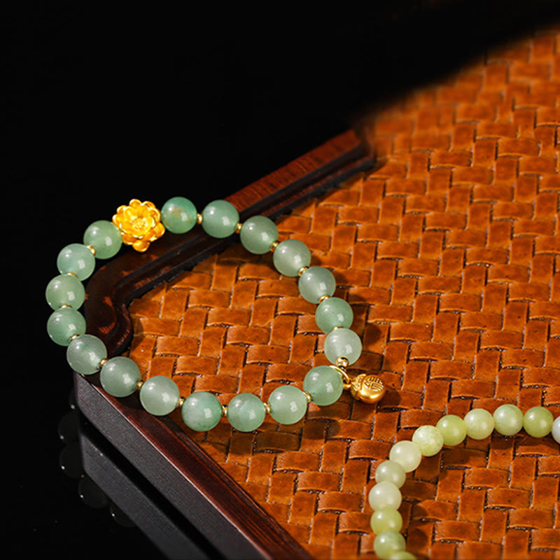 Buddha Stones Natural Jade Green Aventurine Gourd Fu Character Luck Bracelet - image 17