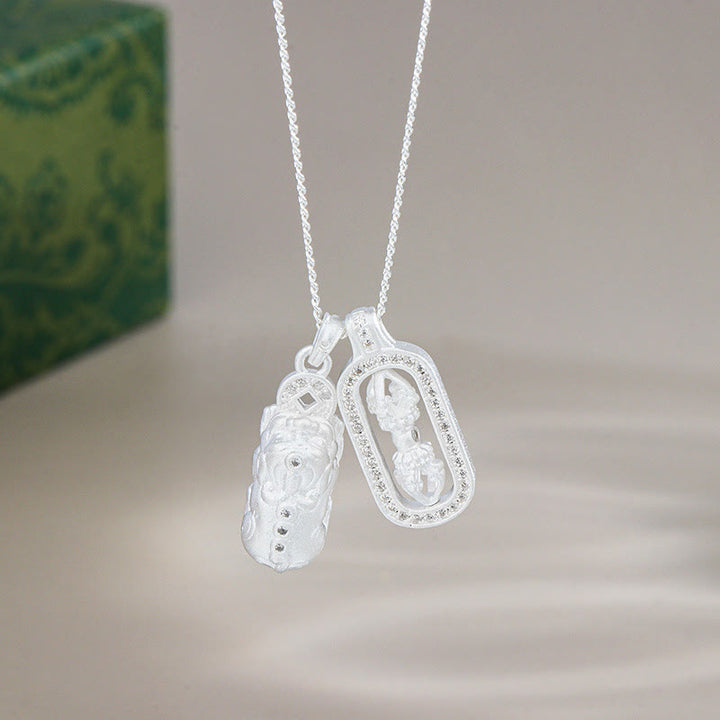 Buddha Stones 925 Sterling Silver Mini PiXiu Dorje Vajra Wealth Necklace Pendant - Silver - Pixiu Vajra - image 9