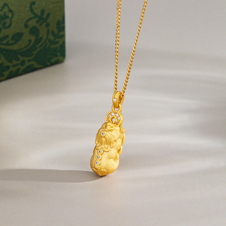 Buddha Stones 925 Sterling Silver Mini PiXiu Dorje Vajra Wealth Necklace Pendant - Golden - Pixiu - image 7