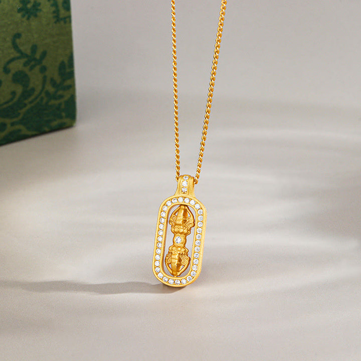 Buddha Stones 925 Sterling Silver Mini PiXiu Dorje Vajra Wealth Necklace Pendant - Golden - Vajra - image 8