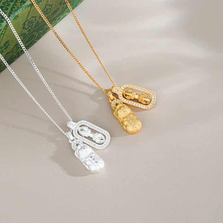 Buddha Stones 925 Sterling Silver Mini PiXiu Dorje Vajra Wealth Necklace Pendant - image 1