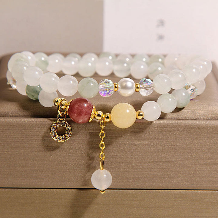 Buddha Stones Tourmaline Purple Jade Aquamarine Jade Copper Coin Positive Double Wrap Bracelet - Jade(Wrist Circumference: 14-15cm) - image 9