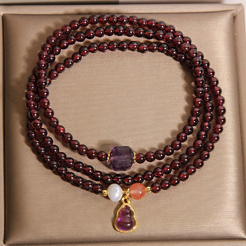 Buddha Stones Natural Garnet Amethyst Gourd Protection Multi-Layer Bracelet - image 2