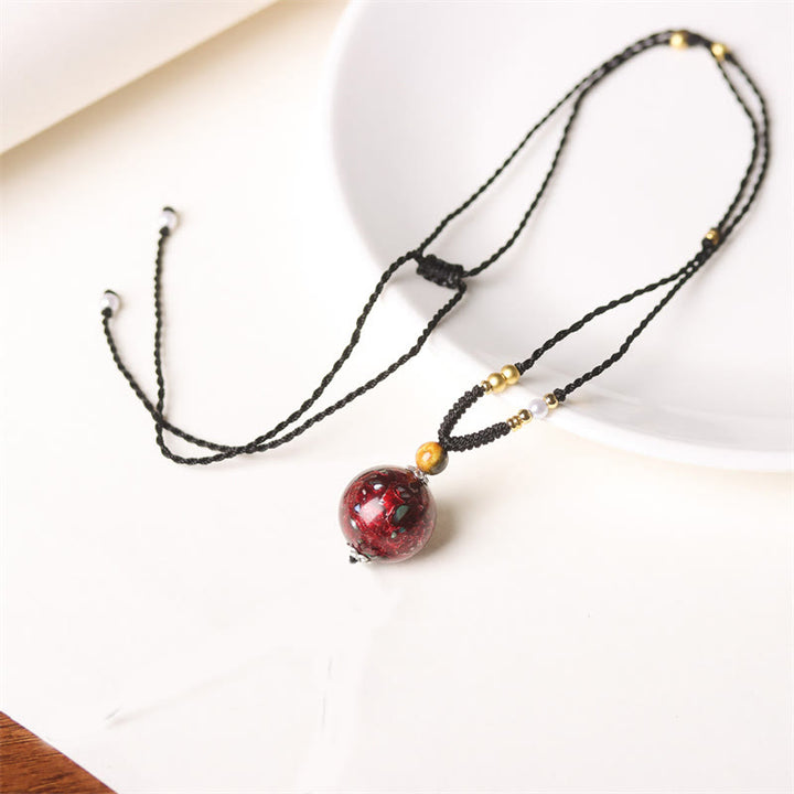Buddha Stones Ebony Wood Venus Aurora Bead Lacquer Craft Peace Necklace Pendant - Red(Random Red) - image 3