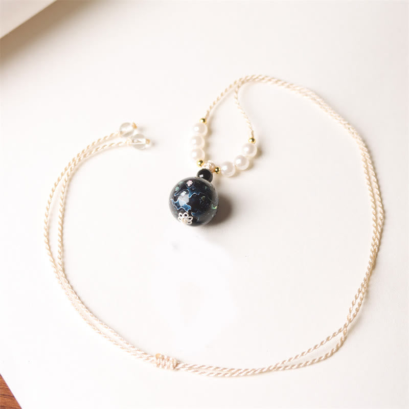 Buddha Stones Ebony Wood Aurora Lacquer Craft Bead Pearl Balance Necklace Pendant - Dark Blue(Random Blue) - image 7