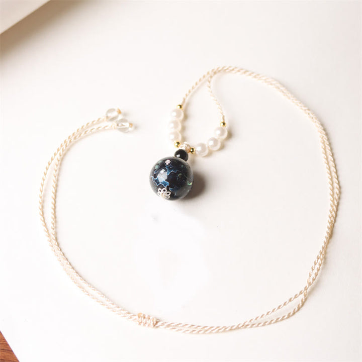 Buddha Stones Ebony Wood Aurora Lacquer Craft Bead Pearl Balance Necklace Pendant - Dark Blue(Random Blue) - image 7