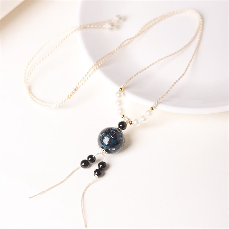 Buddha Stones Ebony Wood Aurora Lacquer Craft Bead Pearl Balance Necklace Pendant - Dark Blue Charm(Random Blue) - image 5