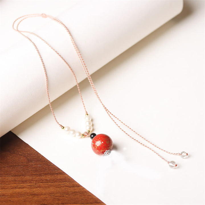 Buddha Stones Ebony Wood Aurora Lacquer Craft Bead Pearl Balance Necklace Pendant - Red(Random Red) - image 10