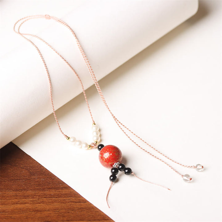 Buddha Stones Ebony Wood Aurora Lacquer Craft Bead Pearl Balance Necklace Pendant - Red Charm(Random Red) - image 8