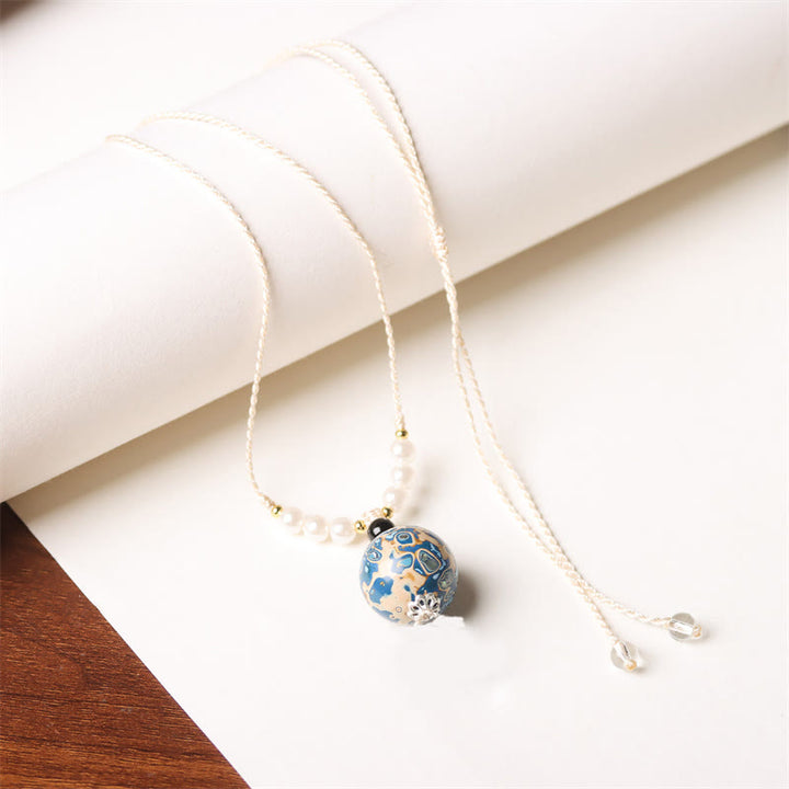 Buddha Stones Ebony Wood Aurora Lacquer Craft Bead Pearl Balance Necklace Pendant - Blue White(Random Blue White) - image 13