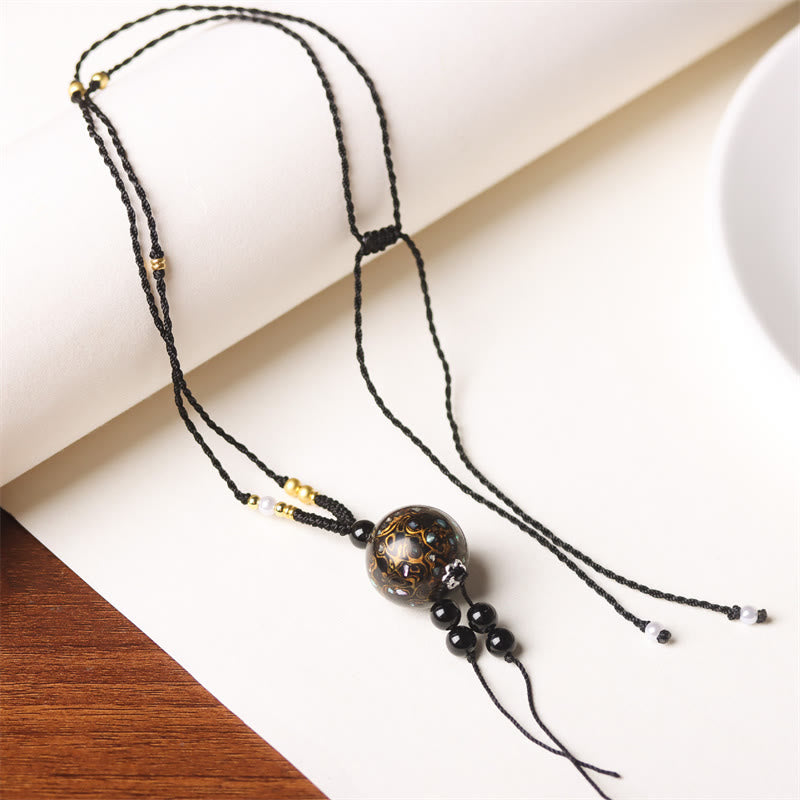 Buddha Stones Ebony Wood Aurora Lacquer Craft Bead Pearl Balance Necklace Pendant - Black Gold Charm(Random Black Gold) - image 17