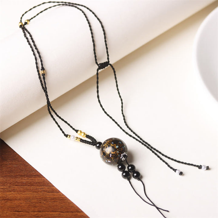 Buddha Stones Ebony Wood Aurora Lacquer Craft Bead Pearl Balance Necklace Pendant - Black Gold Charm(Random Black Gold) - image 17