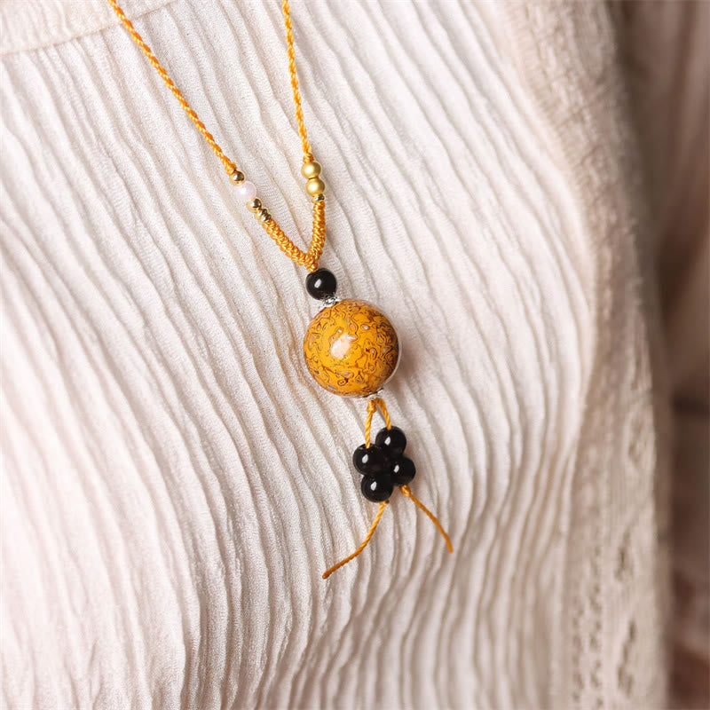 Buddha Stones Ebony Wood Aurora Lacquer Craft Bead Pearl Balance Necklace Pendant - image 15