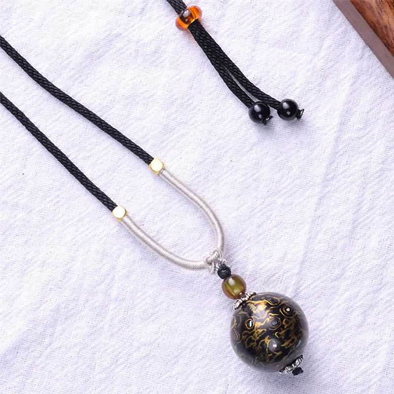 Buddha Stones Ebony Wood Colorful Lacquer Craft Bead Calm Necklace Pendant - image 8